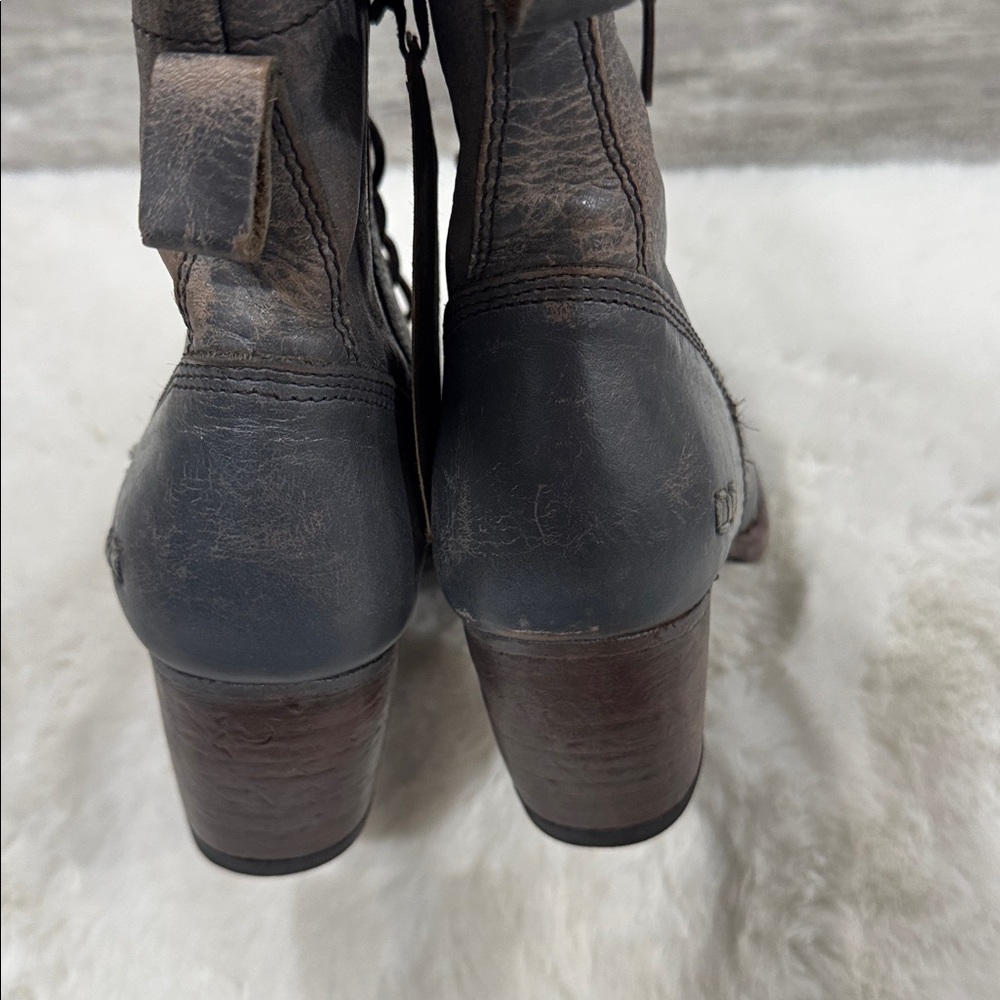 BED|STU Distressed Gray Leather Heeled Boots - Picture 11 of 13